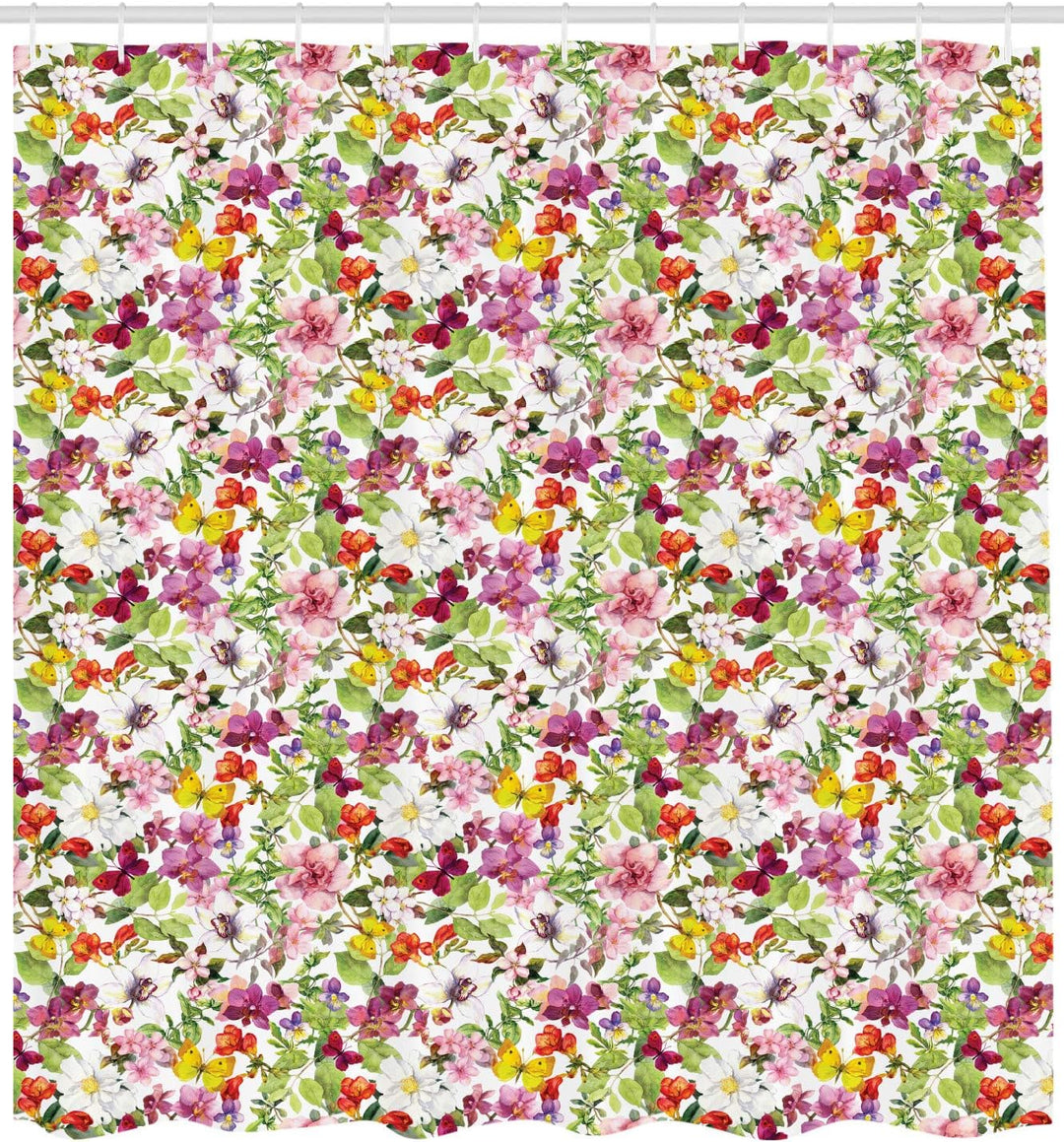 ABAKUHAUS Retro Duschvorhang, Französisch Vintage Blumen, Stoffliches Gewebe Badezimmerdekorationsse