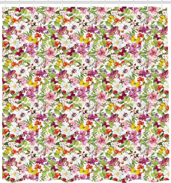 ABAKUHAUS Retro Duschvorhang, Französisch Vintage Blumen, Stoffliches Gewebe Badezimmerdekorationsse