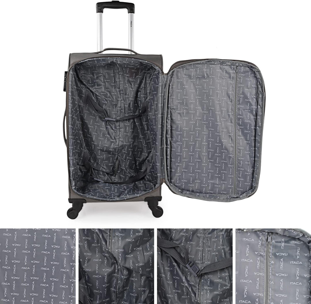 ITACA - 3er Kofferset Erweiterbar 54/67/78 cm Eva-Polyester. 4 Rollen. Steif, widerstandsfähig und l