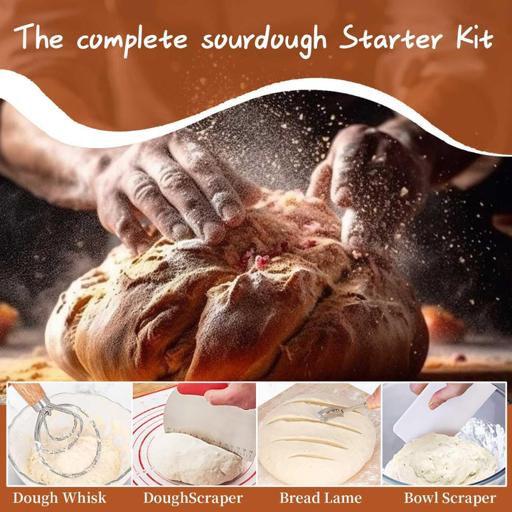 Bread Sauerteig Starter Set, Sauerteig Zubehör mit 2 Gärkorb Brot (23cm Runde & 25cm Ovale), 700ml G