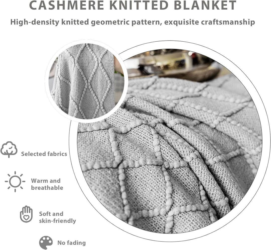 LumiSyne Gestrickte Decke Mit Quaste Einfarbig Geometrische Muster Kuscheldecke Strickdecke Tagesdec