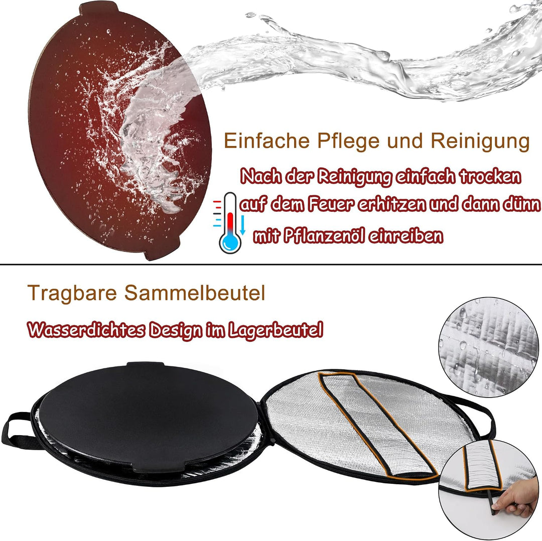 YRHome BBQ Gusseisen Grillplatte Rund Ø45 cm Dutch Oven Ständer Dreibein Grillplatte Grillpfanne mit