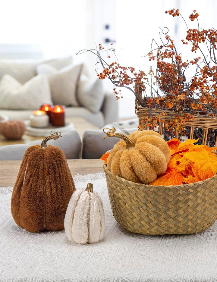 3er-Set Kunstpflanze Set künstliche Samt-Kürbisse, Künstlicher Kürbis für Halloween DIY-Herbstdekora