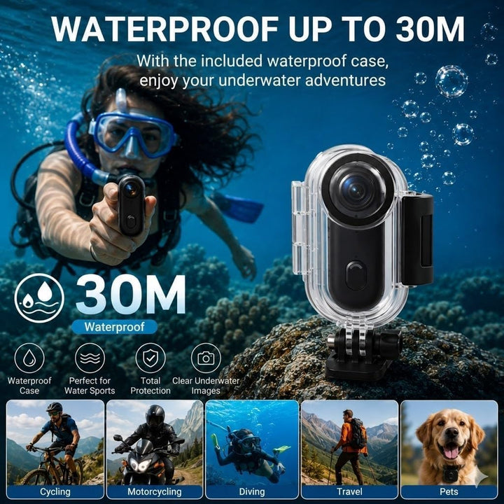 Winnes 4 K Mini Sportkamera, Tragbar,120 ° Weitwinkel, Sportkamera mit Clip hinten, 360 °, Audio- un