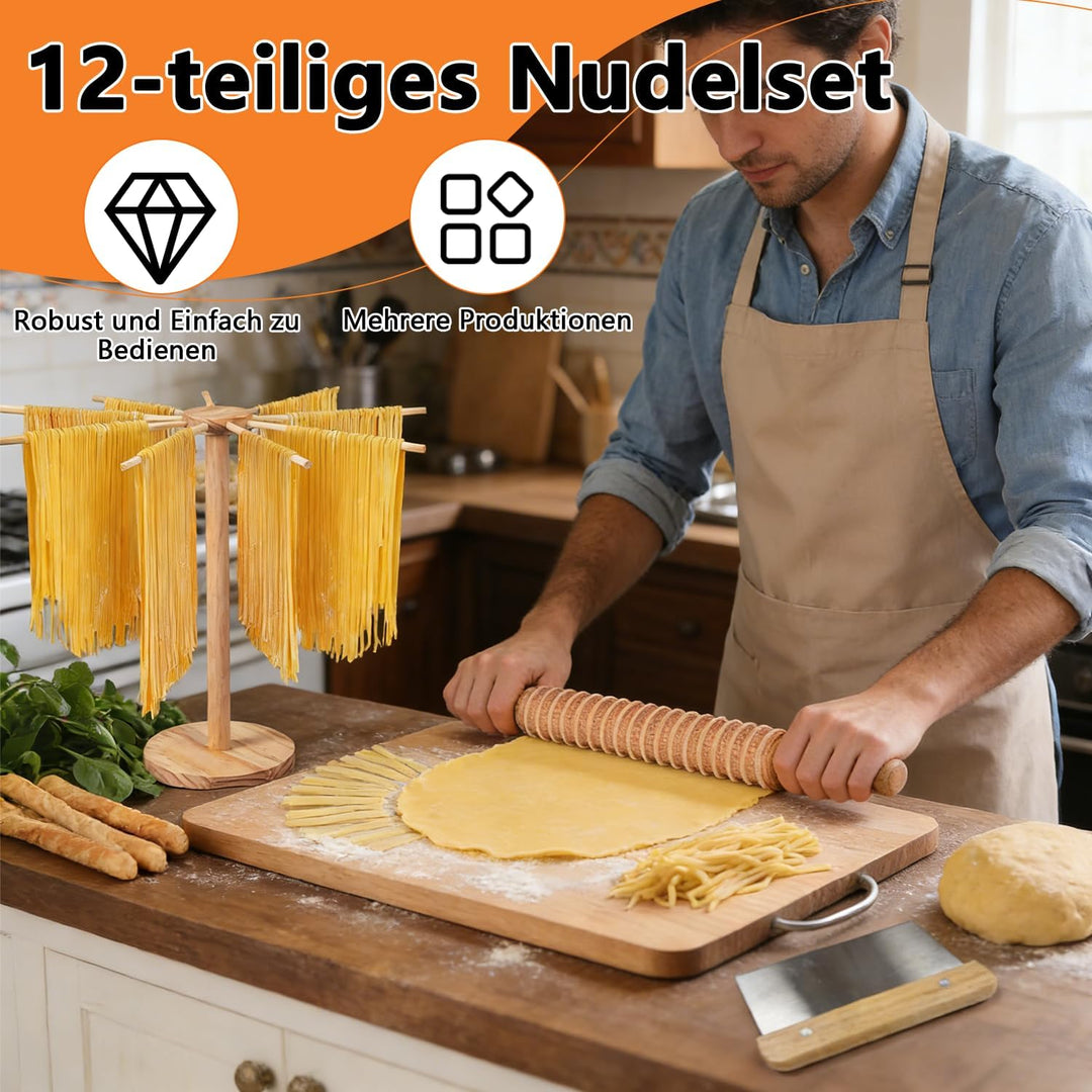12 Stück Manuelle Nudelmaschine, Nudelherstellung Werkzeugset mit Nudeltrockengestell, Nudelwalze, G
