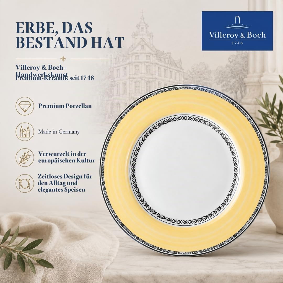 Villeroy und Boch Audun Fleur Speiseteller, 27 cm, Premium Porzellan, Weiss/Grau/Gelb 27 cm Flache P