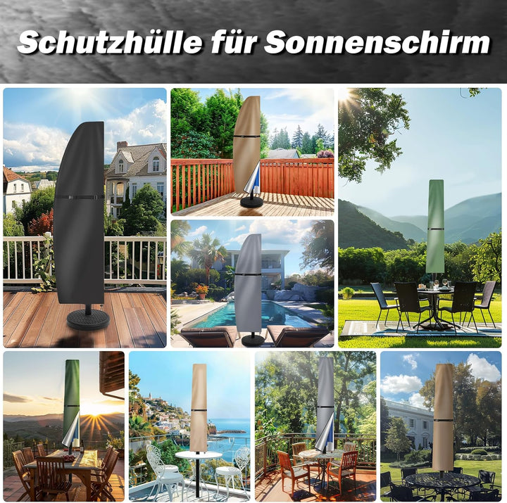 NAKIHOUSE Sonnenschirm Abdeckung Schutzhülle, Wasserdichte,Wetterfeste, UV-Anti, Winddicht Schirm Ab