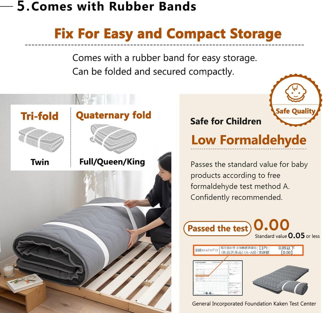 EMOOR Japanische Wollmischung Gepolsterte Futonmatratze GOMA 160 x 202 cm Grau (Fest), Urethan Zwick