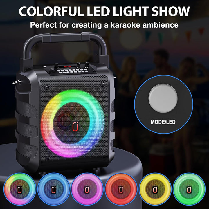HWWR Karaoke Maschine mit 2 drahtlosenMikrofones, Tragbaren Bluetooth Lautsprecher, Karaoke Anlage f