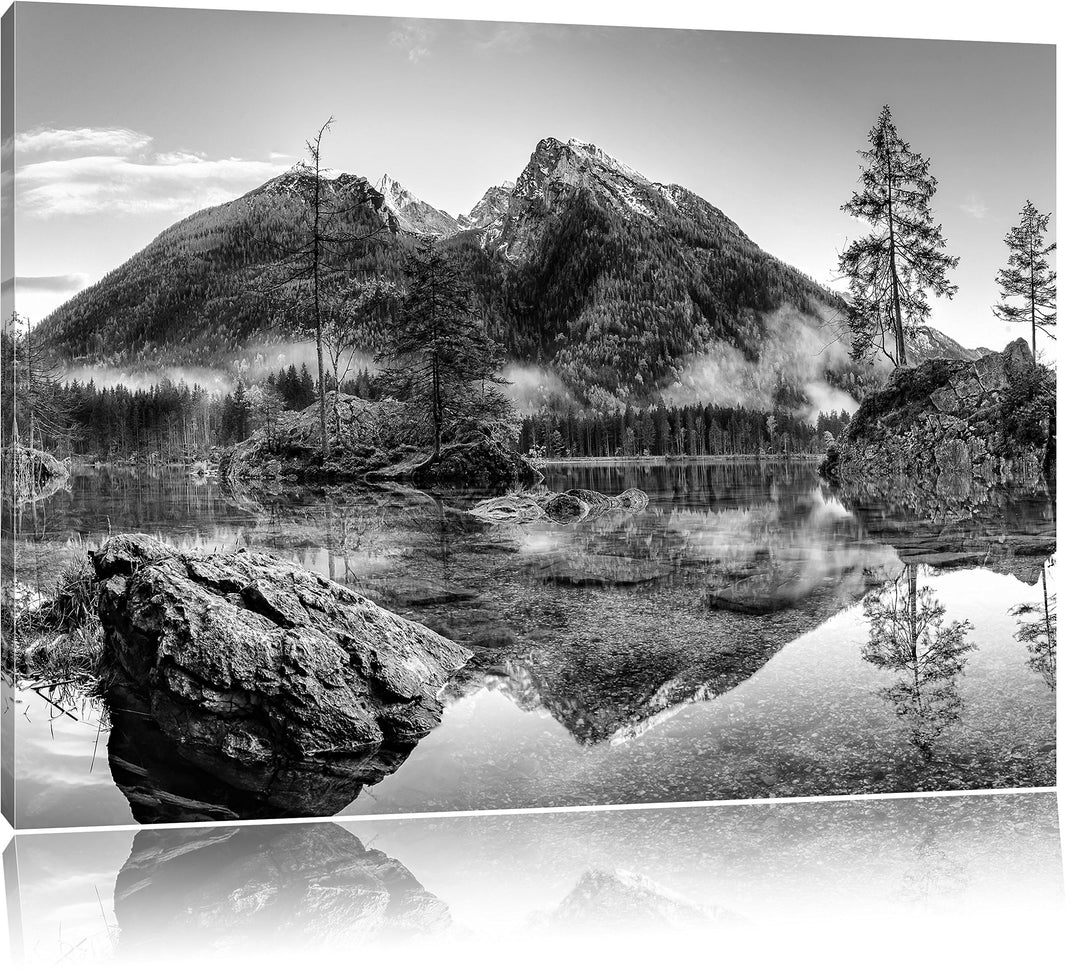 Pixxprint Sonnenaufgang am Hintersee als Leinwandbild/Grösse: 100x70 cm/Wandbild/Kunstdruck/fertig b