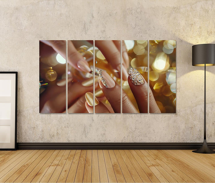 islandburner Bild auf Leinwand Goldene Nagelkunst im Urlaubsstil mit Heller Maniküre, funkelnden Ede