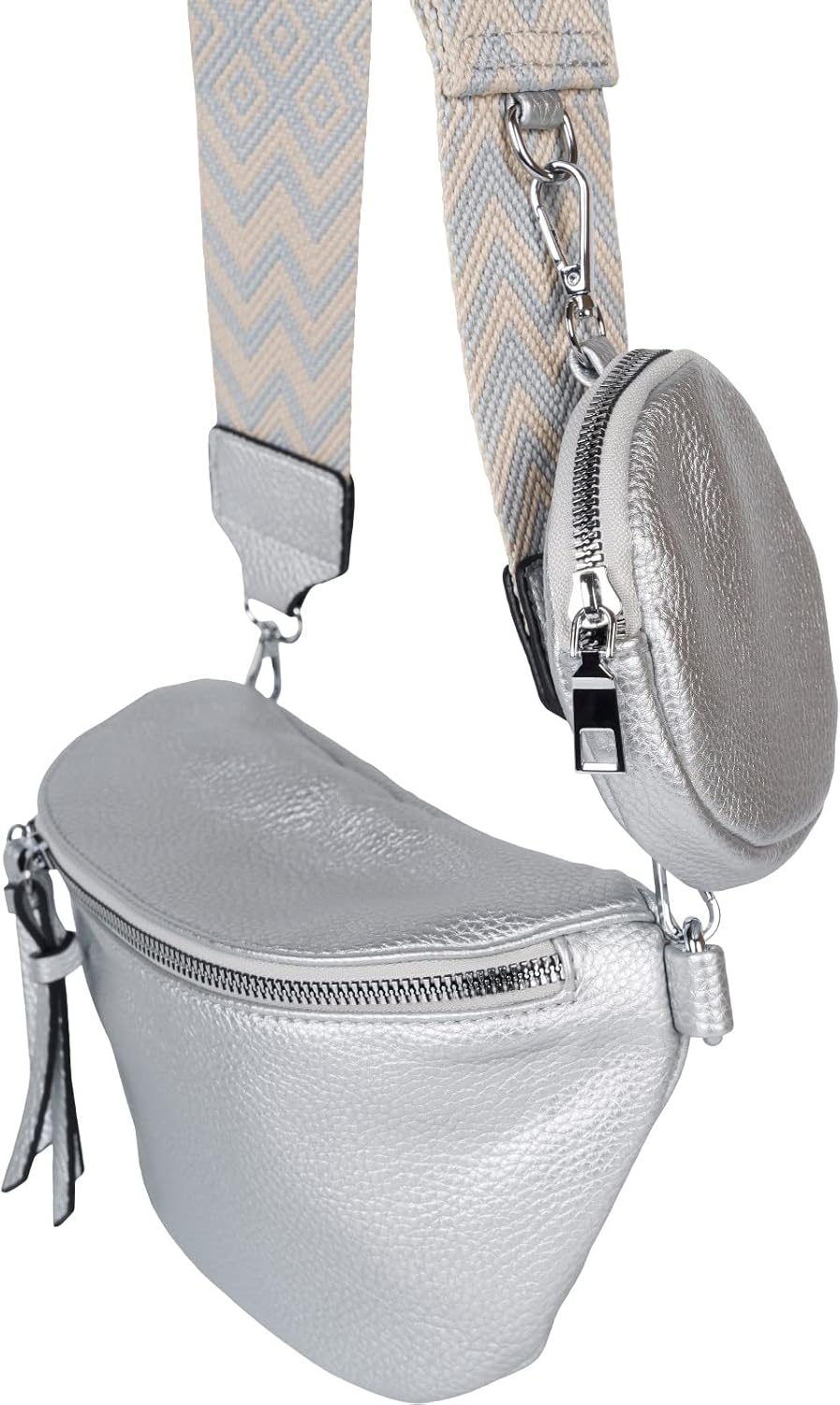 styleBREAKER Damen Halbmond Crossbody Schultertaschen Set 2-Teilig, Schultergurt mit Zick-Zack Raute