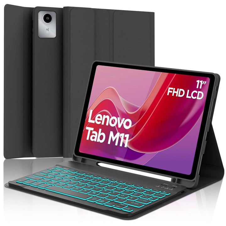 Tastatur Hülle für Lenovo Tab M11 2024, Deutsches QWERTZ, 7 Farben Beleuchtung Magnetisch Abnehmbare