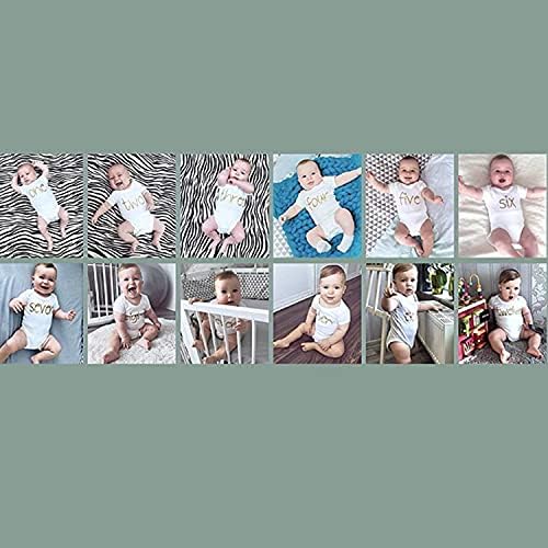VanessasShop Set 12er Meilenstein Baby Bodys Monatsbodys Weiss-Gold One bis Twelve 100% Baumwolle -