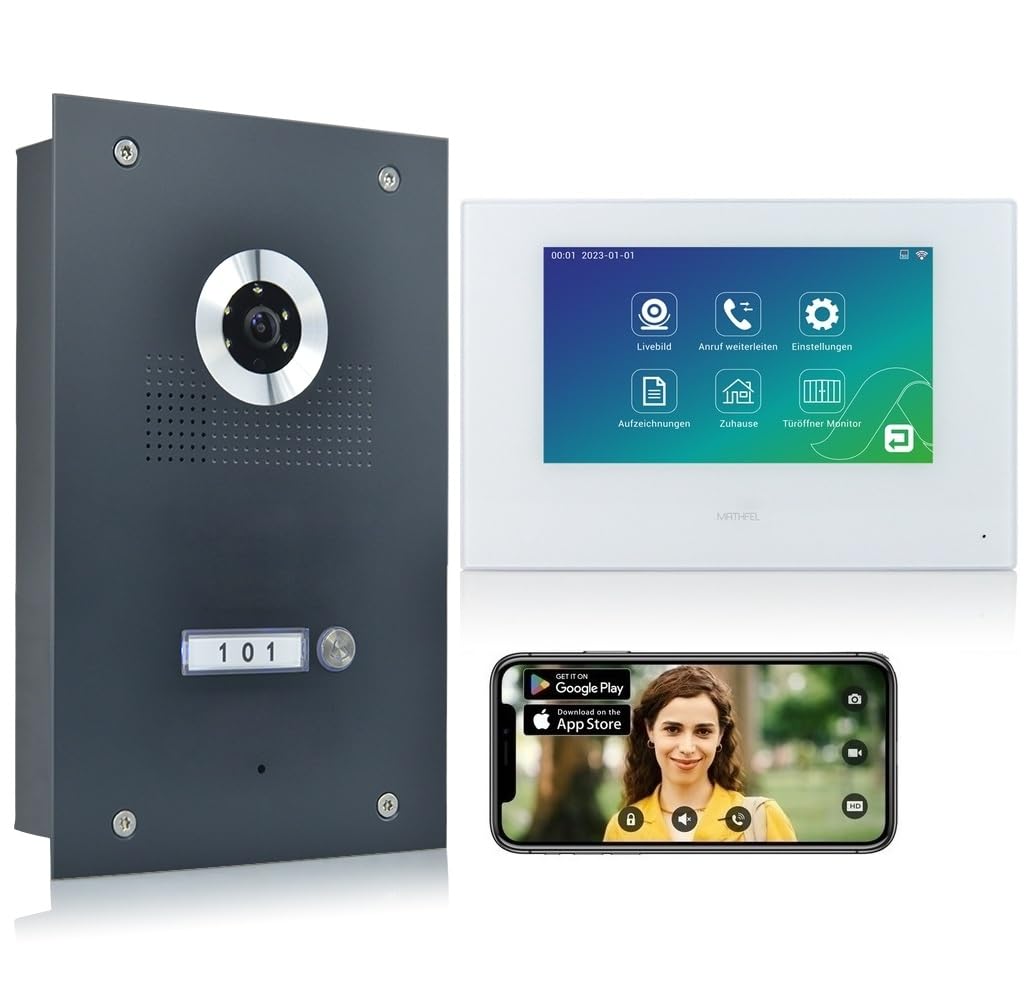 MATHFEL 2 Draht Bus IP Video Türsprechanlage 170 Grad Kamera, Aussenstation in Aluminium, Full HD Au