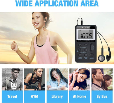 AM/FM Tragbares Radio,Covvy Digitales Pocket Mini Radio mit 500mAh 3.7V Wiederaufladbarer Akku und K