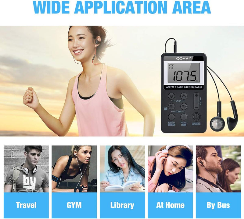 AM/FM Tragbares Radio,Covvy Digitales Pocket Mini Radio mit 500mAh 3.7V Wiederaufladbarer Akku und K