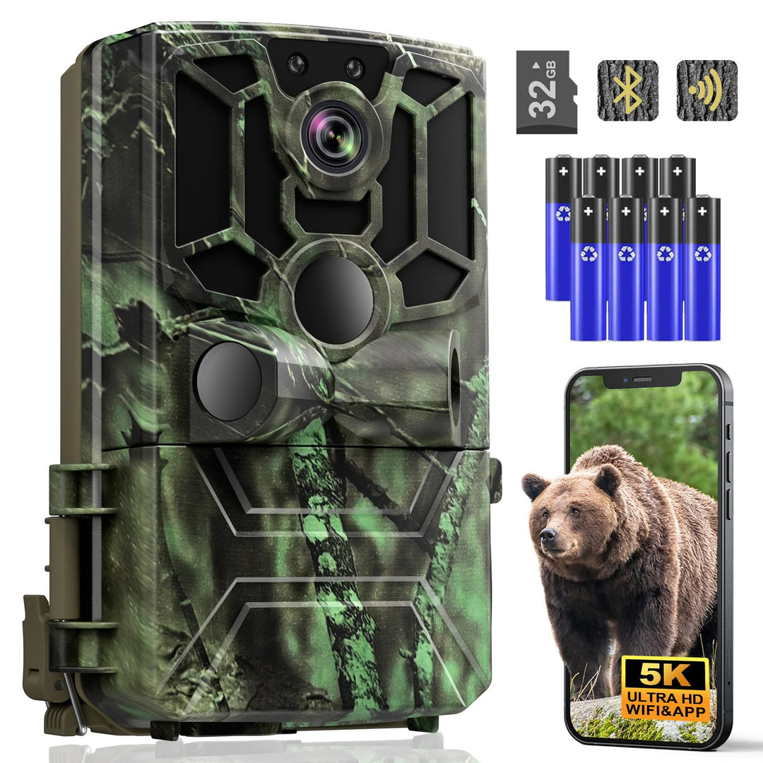 Wildkamera mit Handyübertragung App, 5K Video 60MP Full HD WLAN Bluetooth Wildtierkamera Nachtsicht