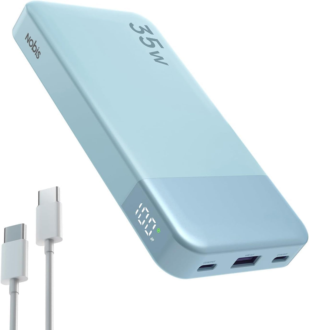 NOBIS 35W Power Bank 10000mAh, Externer Akku mit Digitalanzeige, USB C Ladegerät Schnellladen PD QC,