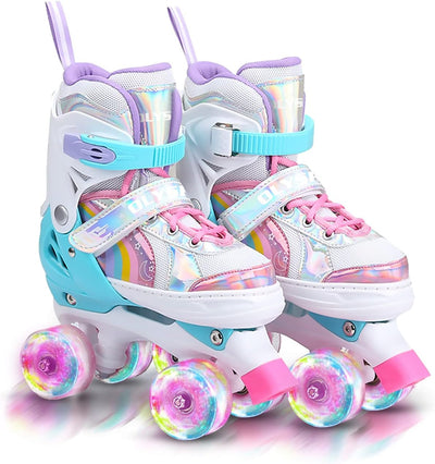 OLYSPM Rollschuhe Kinder Rollschuhe Verstellbar Rollschuhe Damen,LED Rollschuhe und 4 Grössen verste