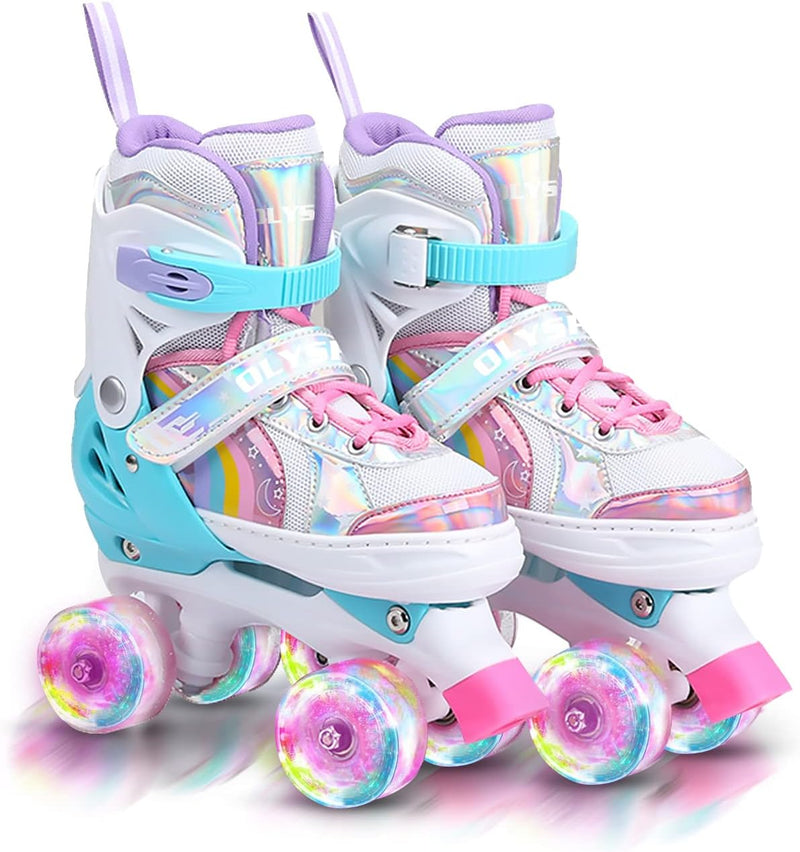 OLYSPM Rollschuhe Kinder Rollschuhe Verstellbar Rollschuhe Damen,LED Rollschuhe und 4 Grössen verste