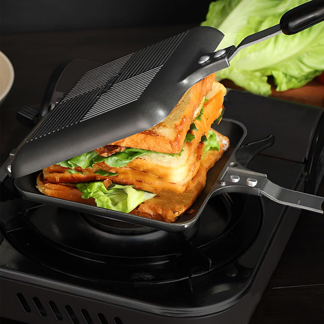 Doppelseitige Bratpfanne, Breakfast Sandwich Maker mit Griff Nonstick Grill Snack Grillpfanne für Fr