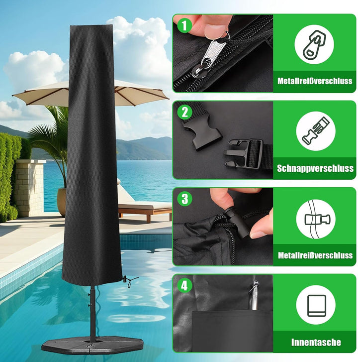PATWING Sonnenschirm Schutzhülle mit Stab - 600D Oxford Abdeckung für Ampelschirm 2 bis 4 M, Wetterf