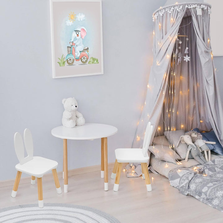 Rebecca Mobili Kindertisch Und Stühle Set, Kindertisch Mit Stühlen, Weiss Braun, MDF Kiefer, Für Kin