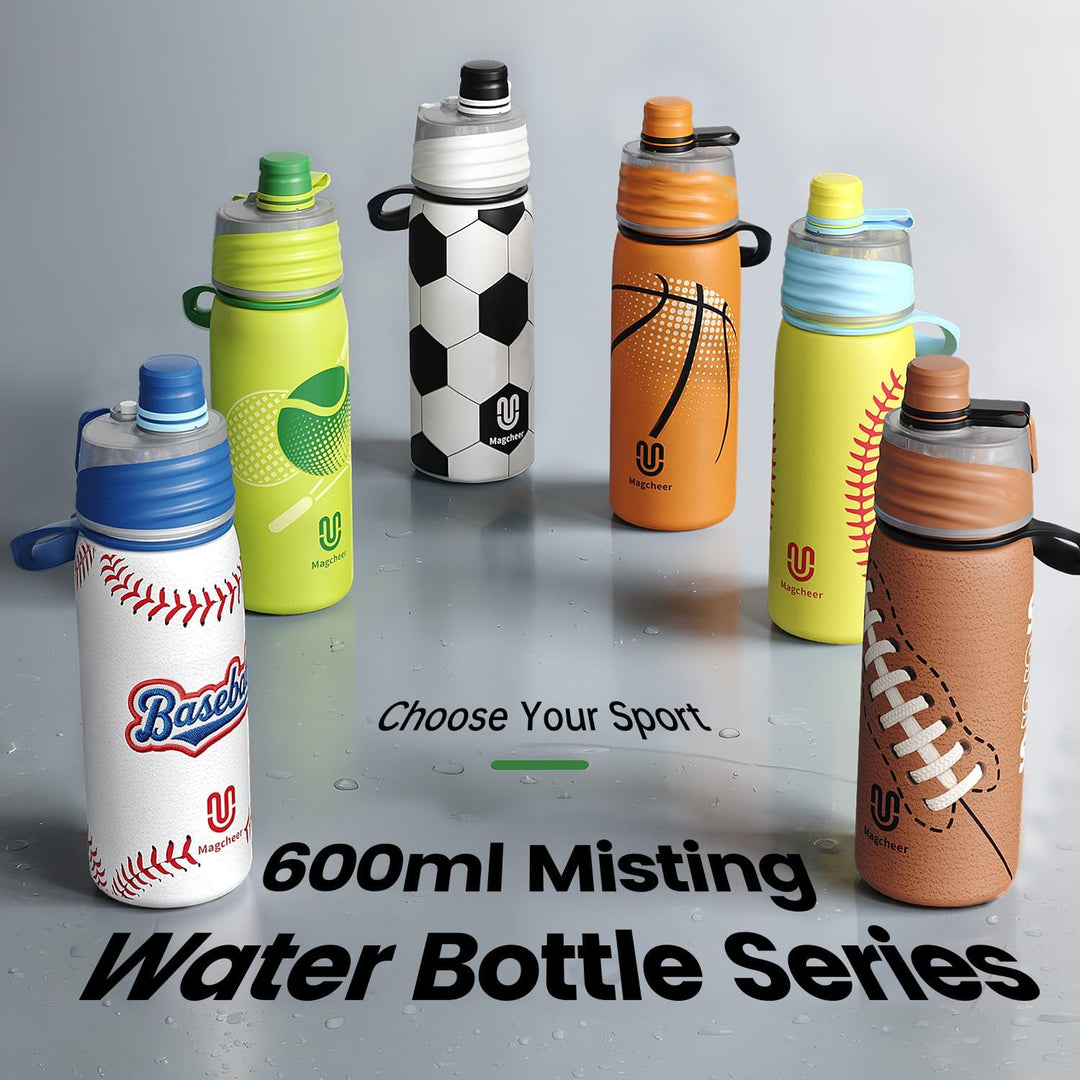 magcheer 600ml Trinkflasche Kinder Basketball mit Sprühfunktion | 3D Strukturierte Isolierte Nebel W