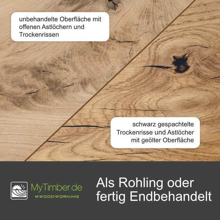 MyTimber® Waschtischplatte aus Eiche Massivholz | 4cm Starke Eichenbohlen | Ideal für Aufsatzwaschbe