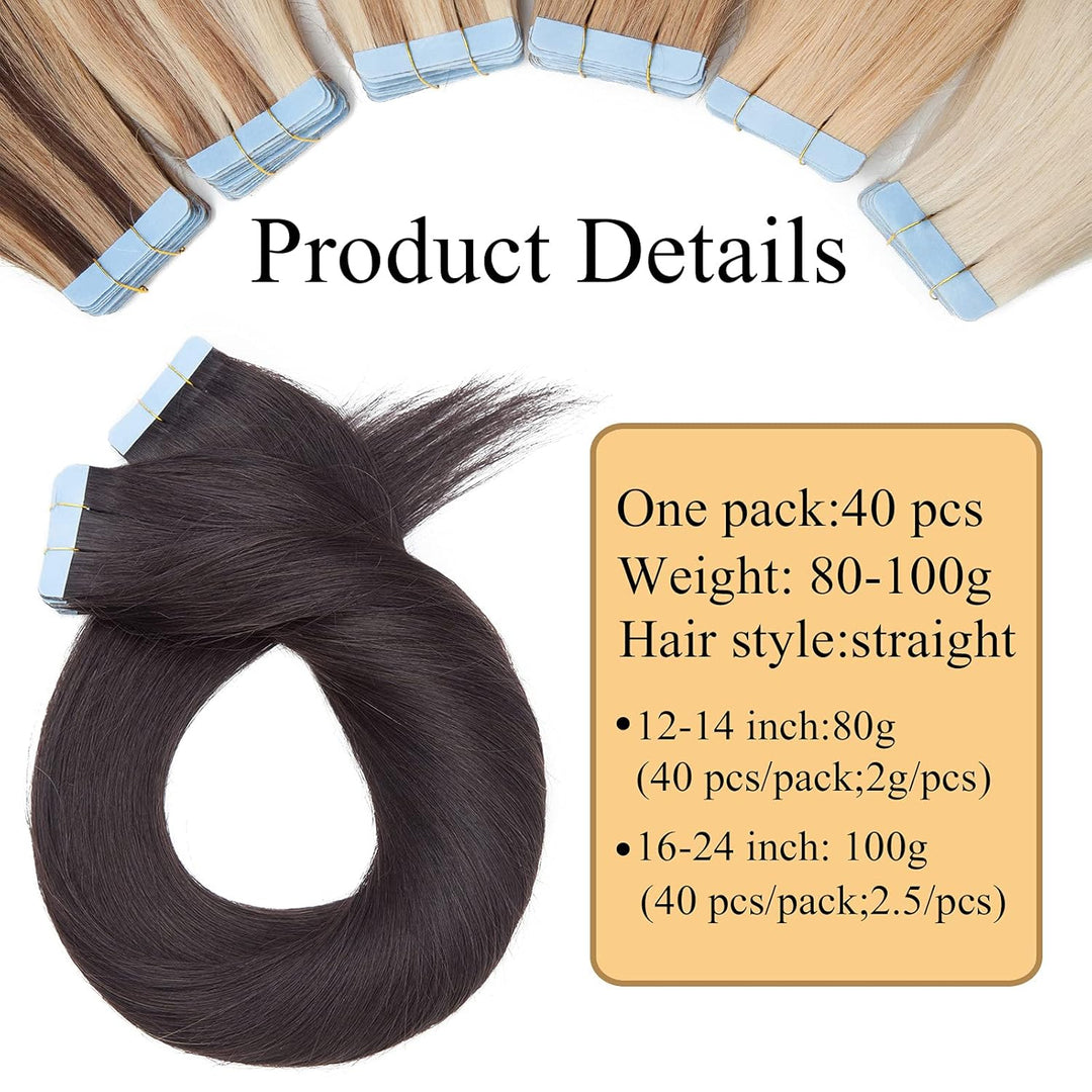 SEGO 40 Stück Tape in Extensions Echthaar 2.5g/pcs Klebeband Haarverlängerung 100% Remy Human Haar H
