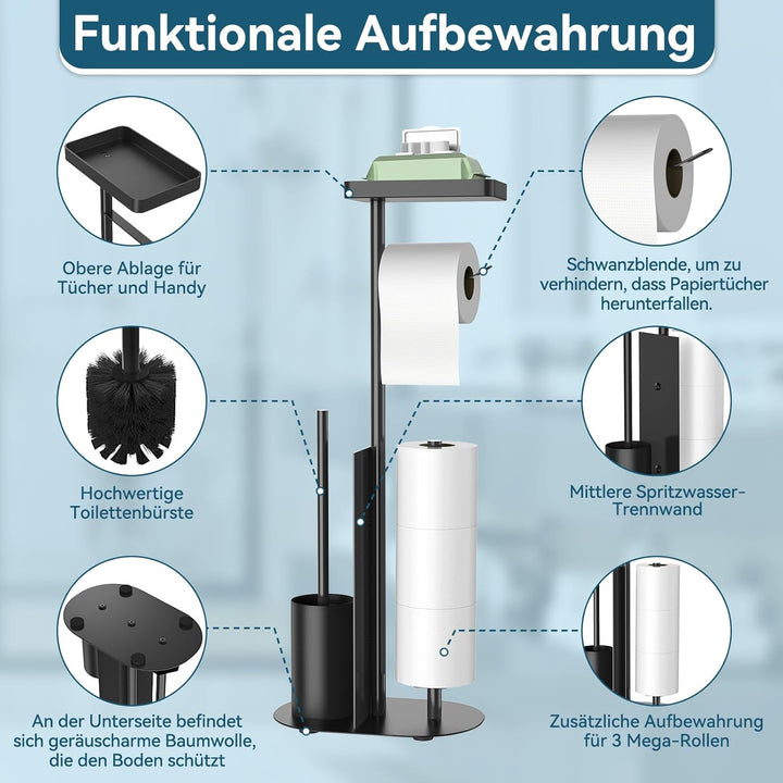 Edelstahl Klopapierhalter Stehend mit Klobürste - mit WC Bürste, Toilettenpapierhalter mit Feuchttüc