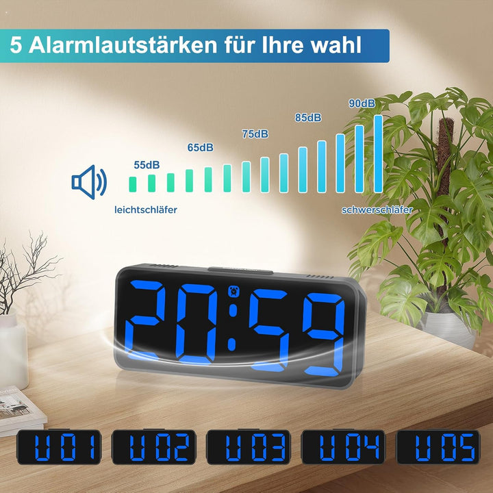 Eachui Wecker Digital Ohne Ticken wecker für Kinder Kleiner Uhr Lautstärke und Helligkeit Einstellba