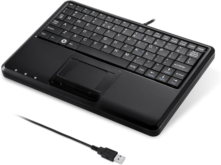 Perixx PERIBOARD-510H Plus Mini-USB-Tastatur mit Touchpad und 2 USB-Anschlüssen, leise Tasten, itali