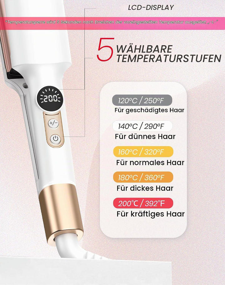 UKLISS Welleneisen - Pro Mini Welleneisen für Haare mit 2 Reiseadaptern, LCD-Anzeige [120-210℃] Beac