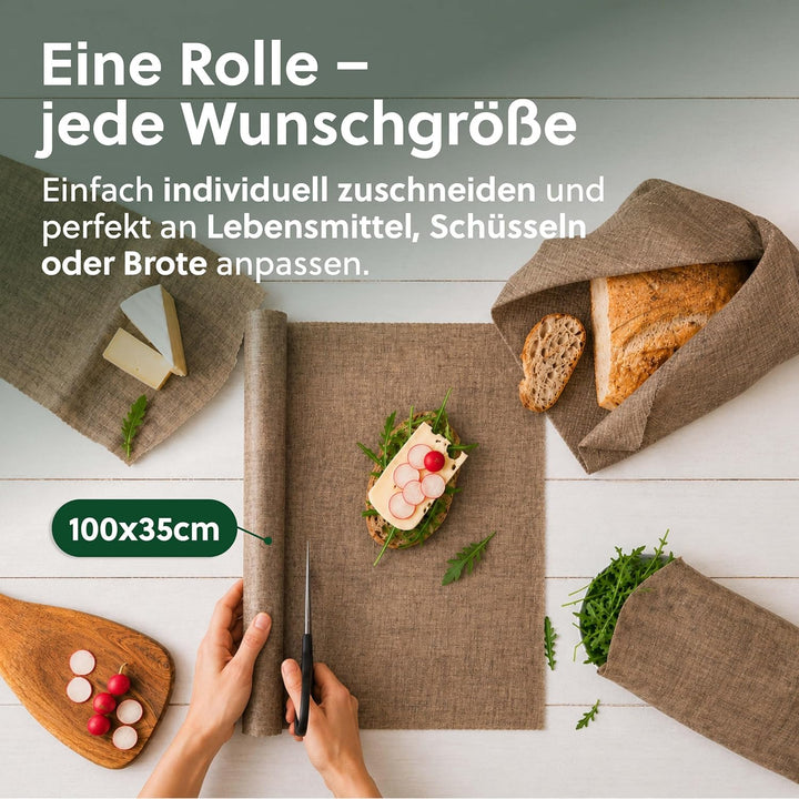 beegut Leinen Bienenwachstücher Rolle 100x35cm, Nachhaltige & wiederverwendbare Frischhaltefolie zum