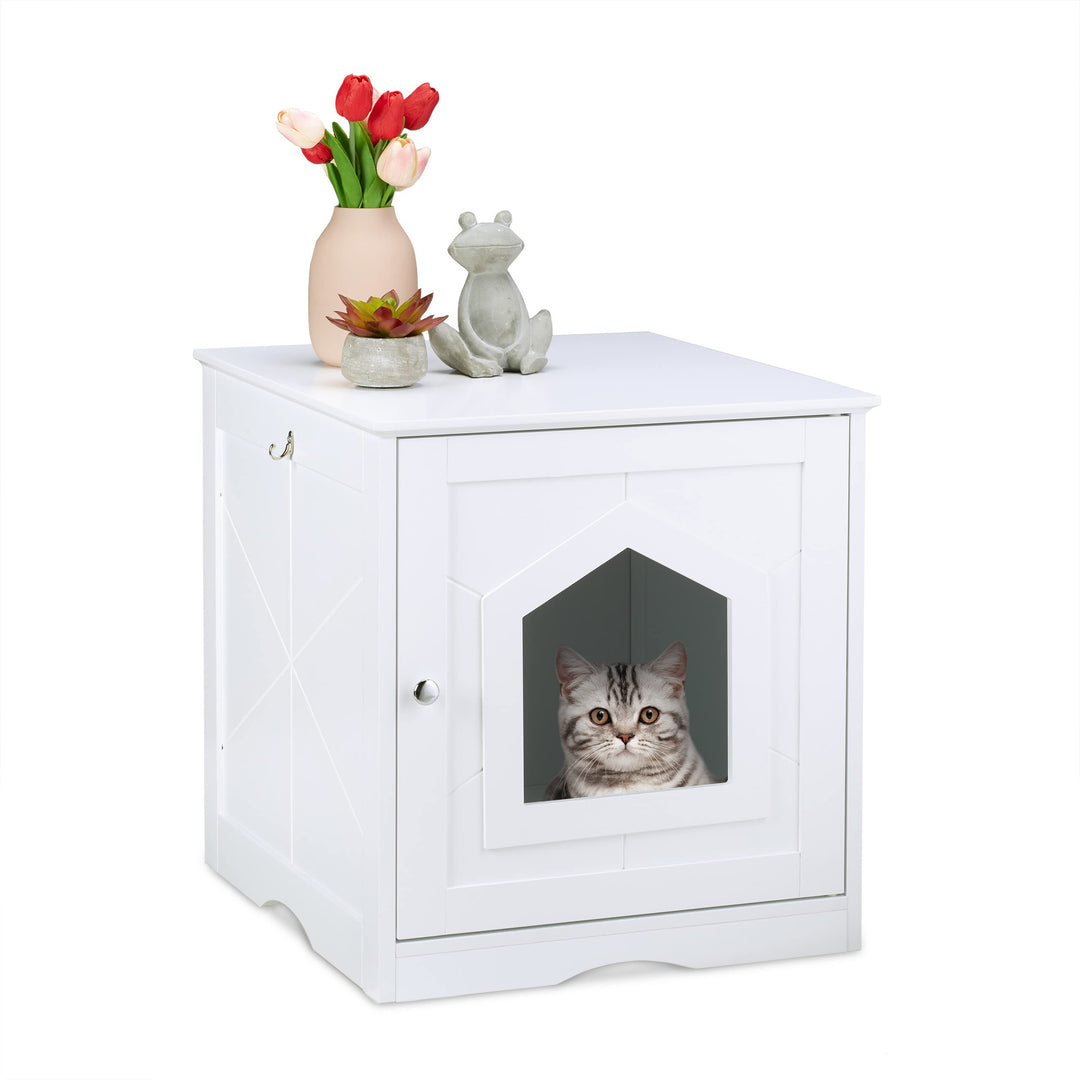 Relaxdays Katzenschrank, grosser Eingang, Magnettür, Rückseite mit Luftlöchern, HBT: 52 x 48 x 53 cm