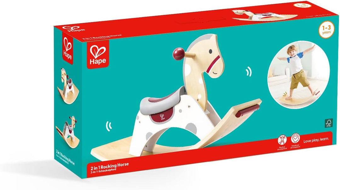 Hape 2-in-1 Schaukelpferd, Schaukelpferd und Balanceboard, Rutsch- und Schwungspielzeug, ergonomisch