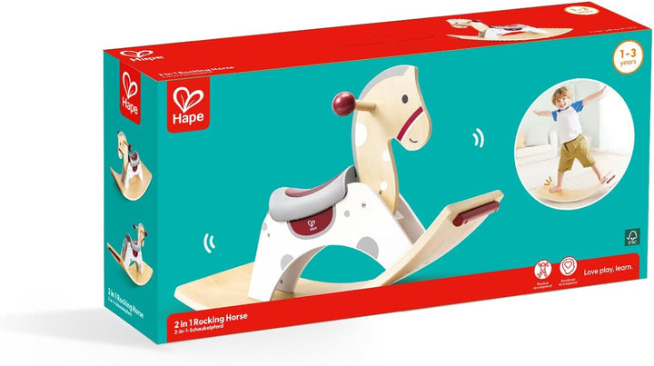 Hape 2-in-1 Schaukelpferd, Schaukelpferd und Balanceboard, Rutsch- und Schwungspielzeug, ergonomisch