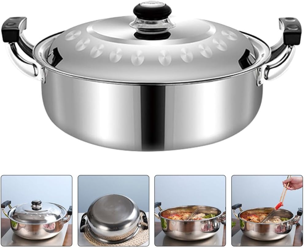 Zerodeko Dual-handle Edelstahl Hotpot Geteilter Fondue-topf Für Geschmäcker Multifunktionales Kochge