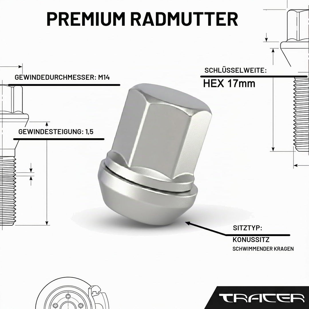 20 Radmuttern M14x1,5 60° Kegelbund 2 teilig für Originale Ford Galaxy S-Max (WA6) Edge (SBF) Felgen