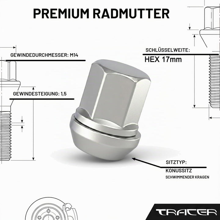 20 Radmuttern M14x1,5 60° Kegelbund 2 teilig für Originale Ford Galaxy S-Max (WA6) Edge (SBF) Felgen