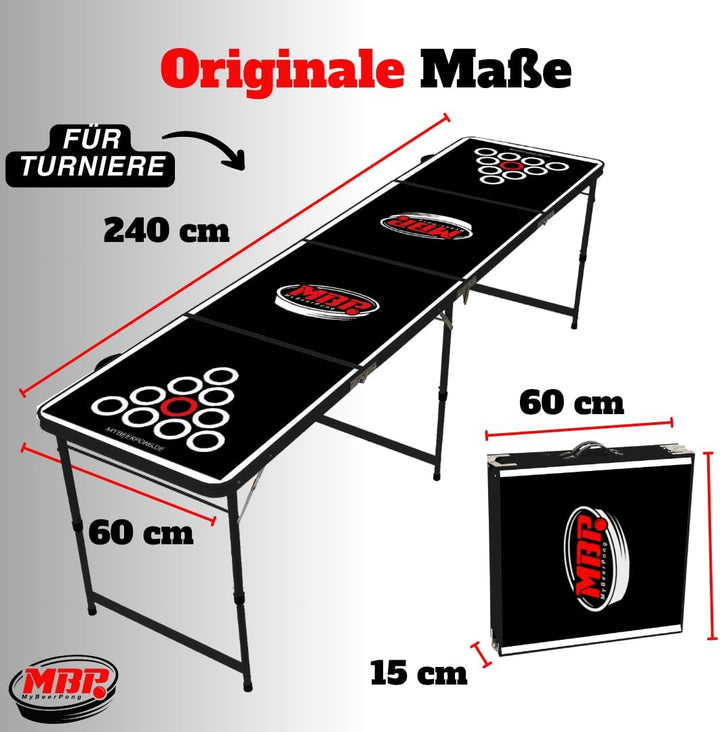 MYBEERPONG® Bierpong Tisch Classic + 6 Tischtennisbälle | Schwarzes Beer Pong Set als Gadget für Par