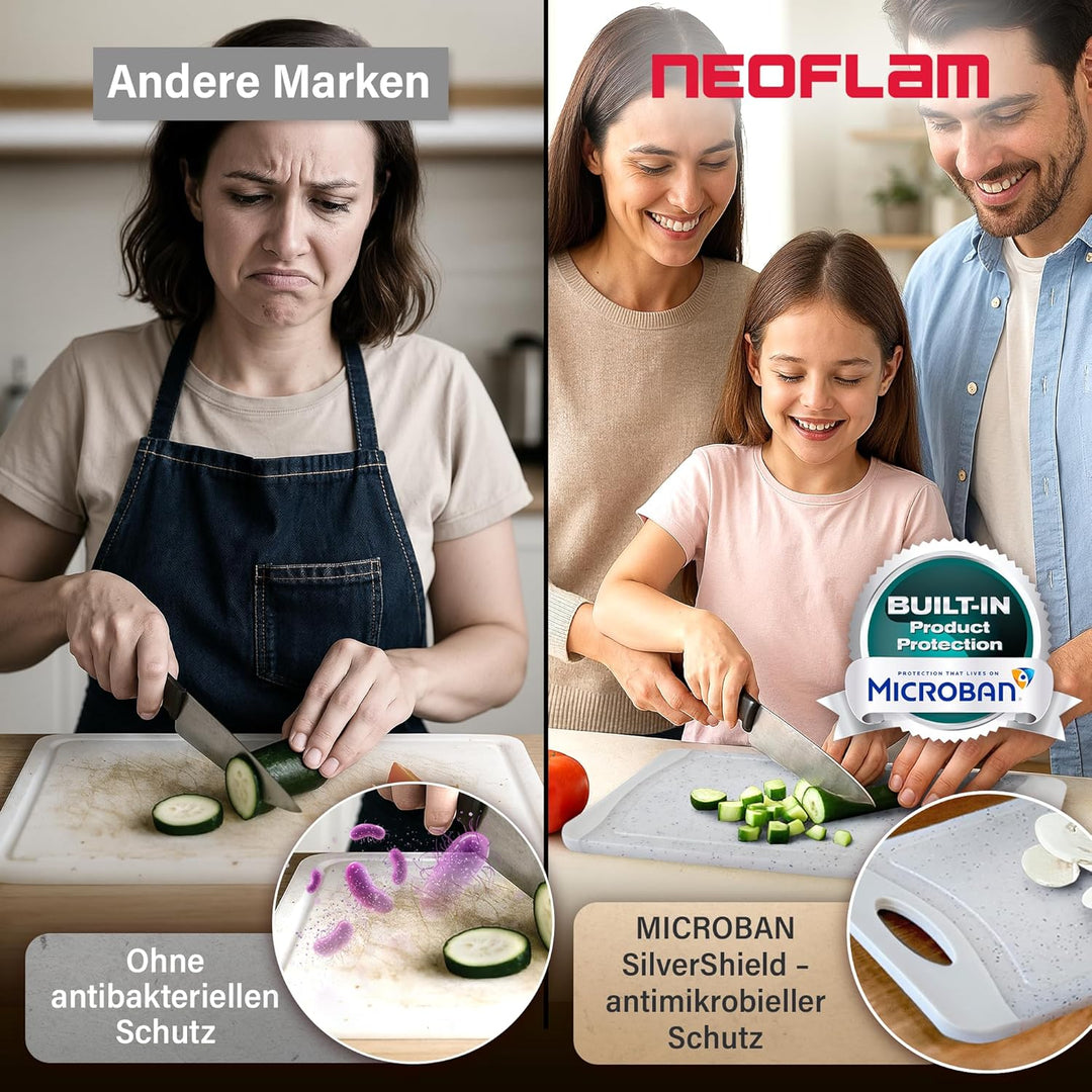 NEOFLAM® Frühstücksbrettchen rutschfest 4er Set Schneidebrett Kunststoff klein antibakteriell 25x14c