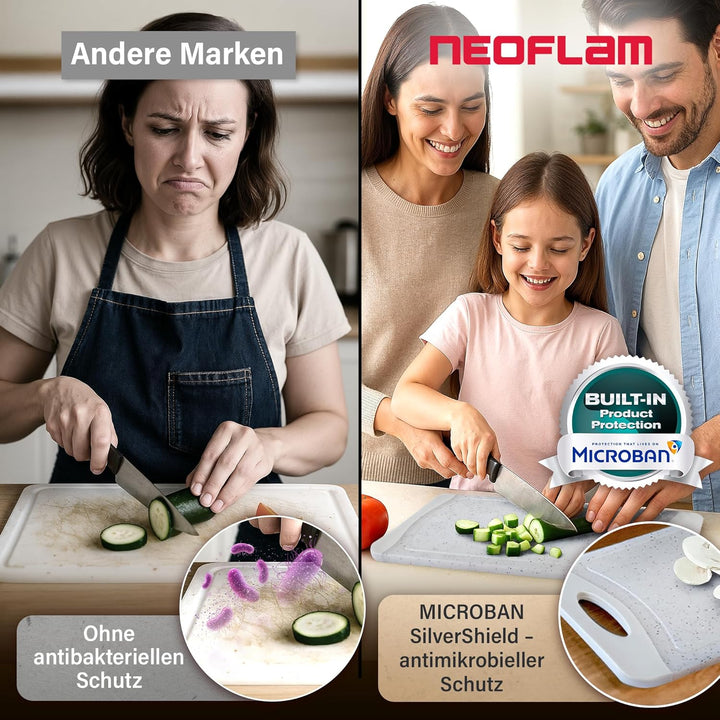 NEOFLAM® Frühstücksbrettchen rutschfest 4er Set Schneidebrett Kunststoff klein antibakteriell 25x14c