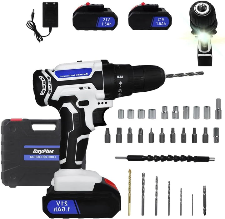 Qimu Akku-Bohrschrauber 21V Akkuschrauber Set mit 1500mAh Akku, 45 N.m Max akku bohrmaschine, 2-Gang
