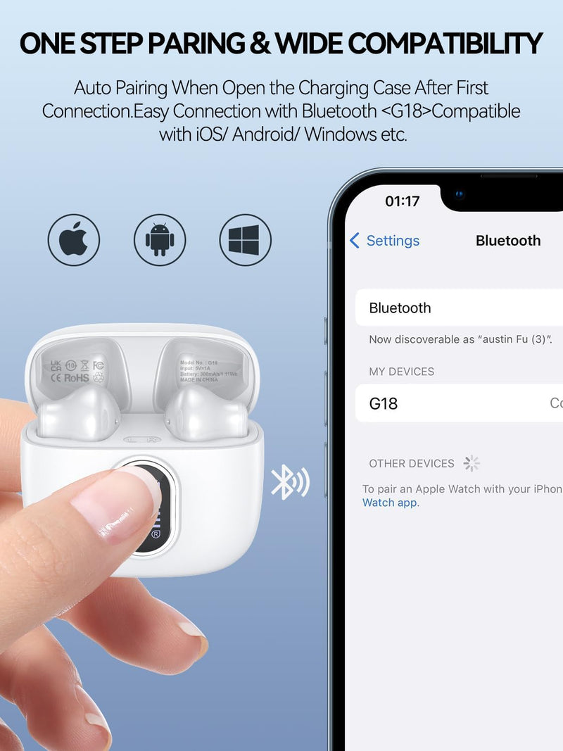 WHYKJTEK Bluetooth Kopfhörer In Ear Kopfhörer Kabellos Bluetooth 5.3 mit 4 ENC Mic, HiFi Stereo Deep