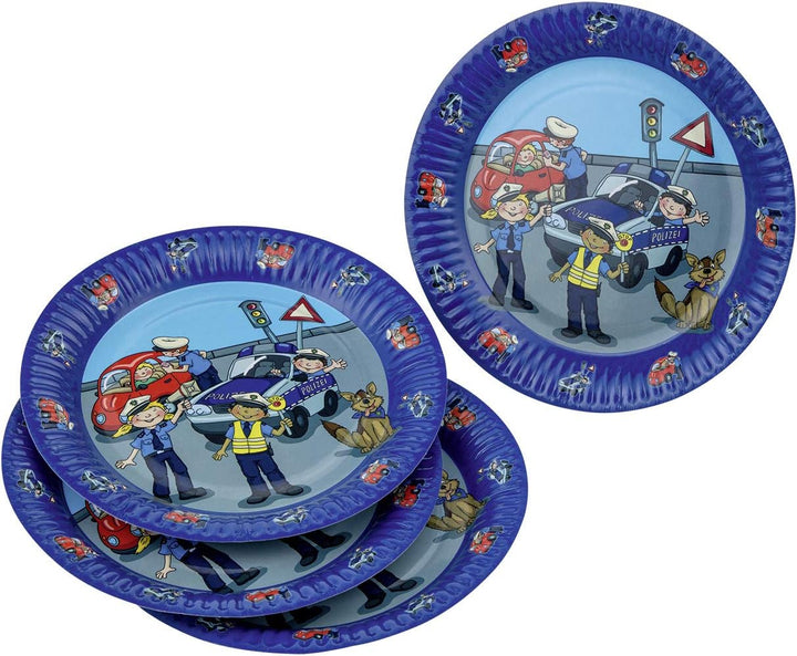 TIB Heyne 19530 - Partykoffer Polizei, 62 Teile, Partygeschirr und Dekoration, Kindergeburtstag