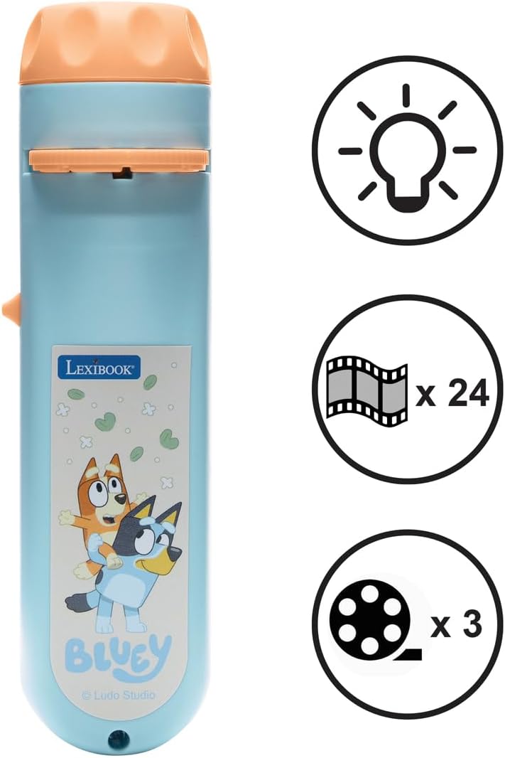 Lexibook, Bluey, Bluey Geschichtenerzähler-Projektor und Taschenlampe, Blau Gelb, LTC050BY Buey, Bue