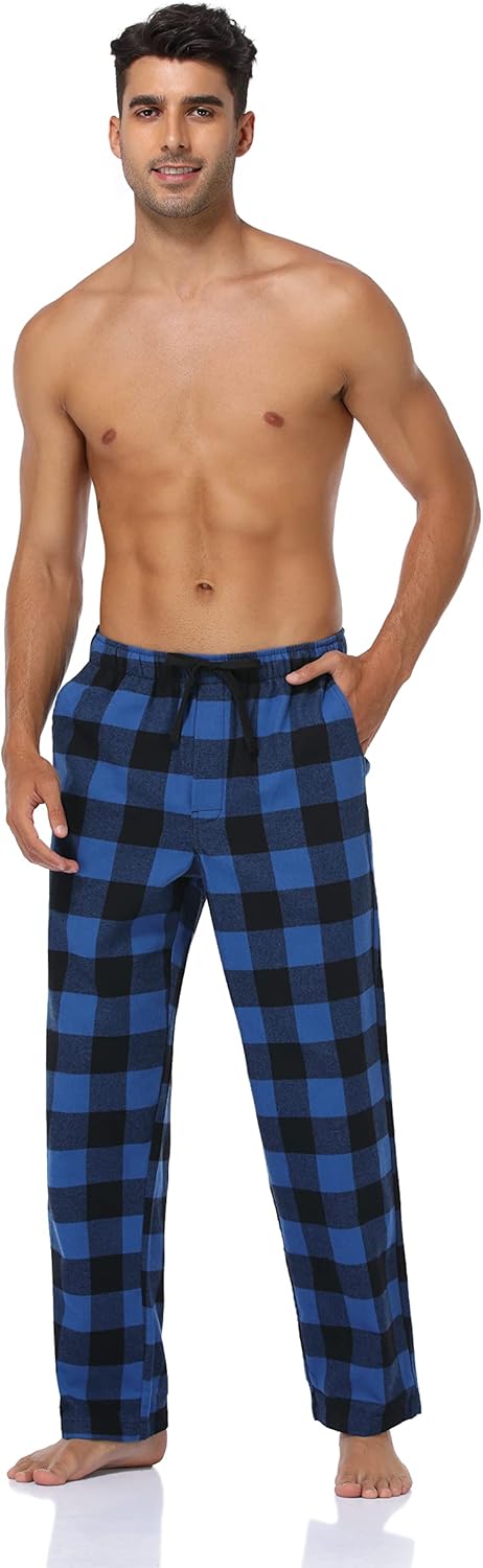 North Bund Schlafanzughose Herren, 100% Baumwolle Kariert Pyjamahose Dicke Flanell Schlafhose Weich
